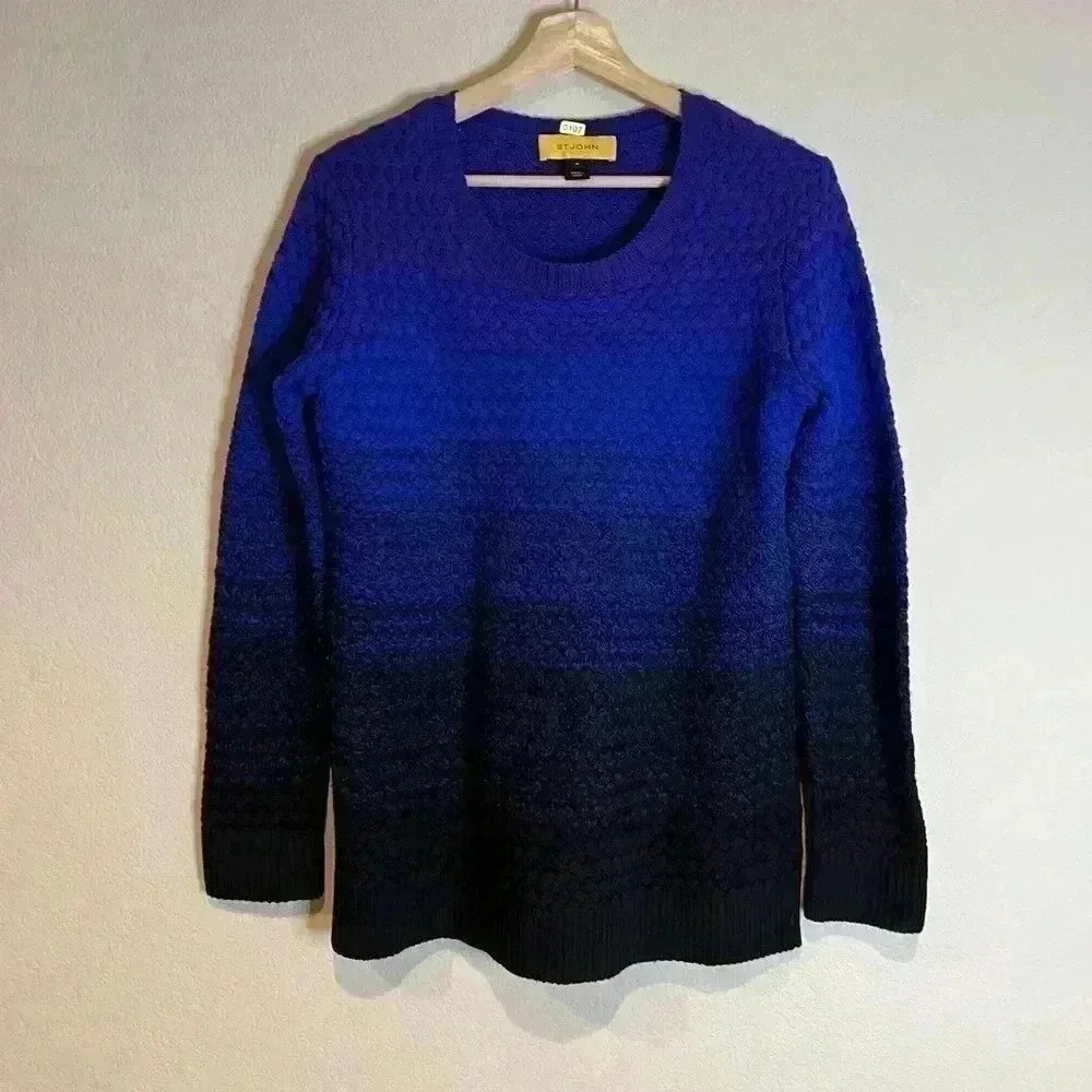 St‎ John Knit Wool Sweater Women’s Size M blue black winter